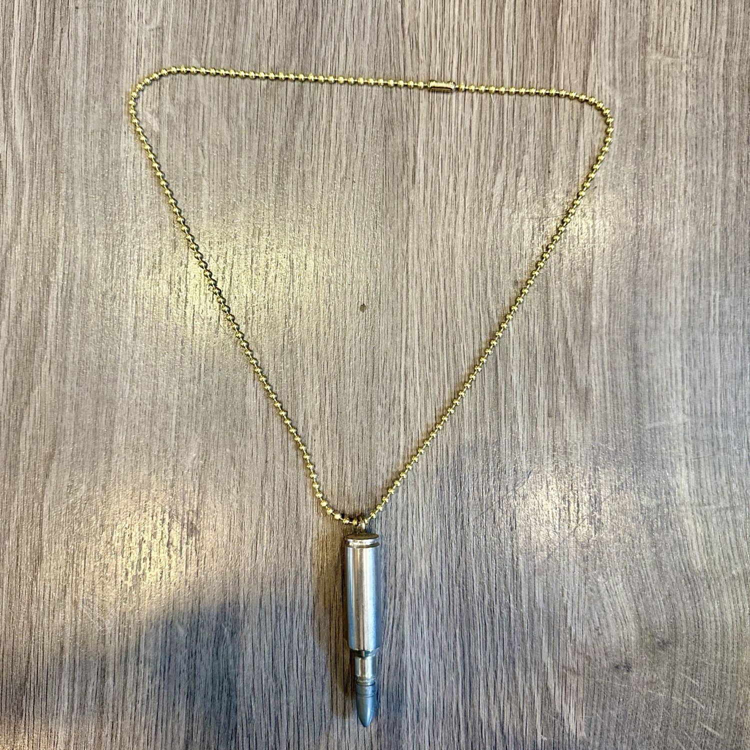 Silver 7mm REM Mag Bullet Necklace with Brass Chain
