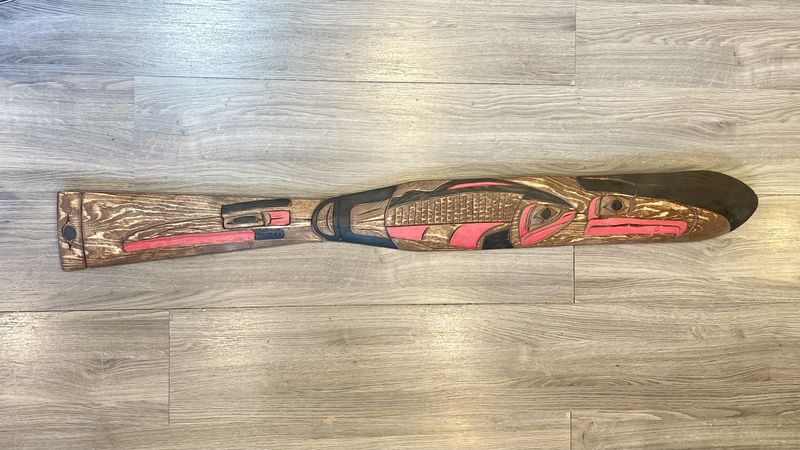 Aboriginal Eagle Salmon Raven Paddle Carving by Charles George