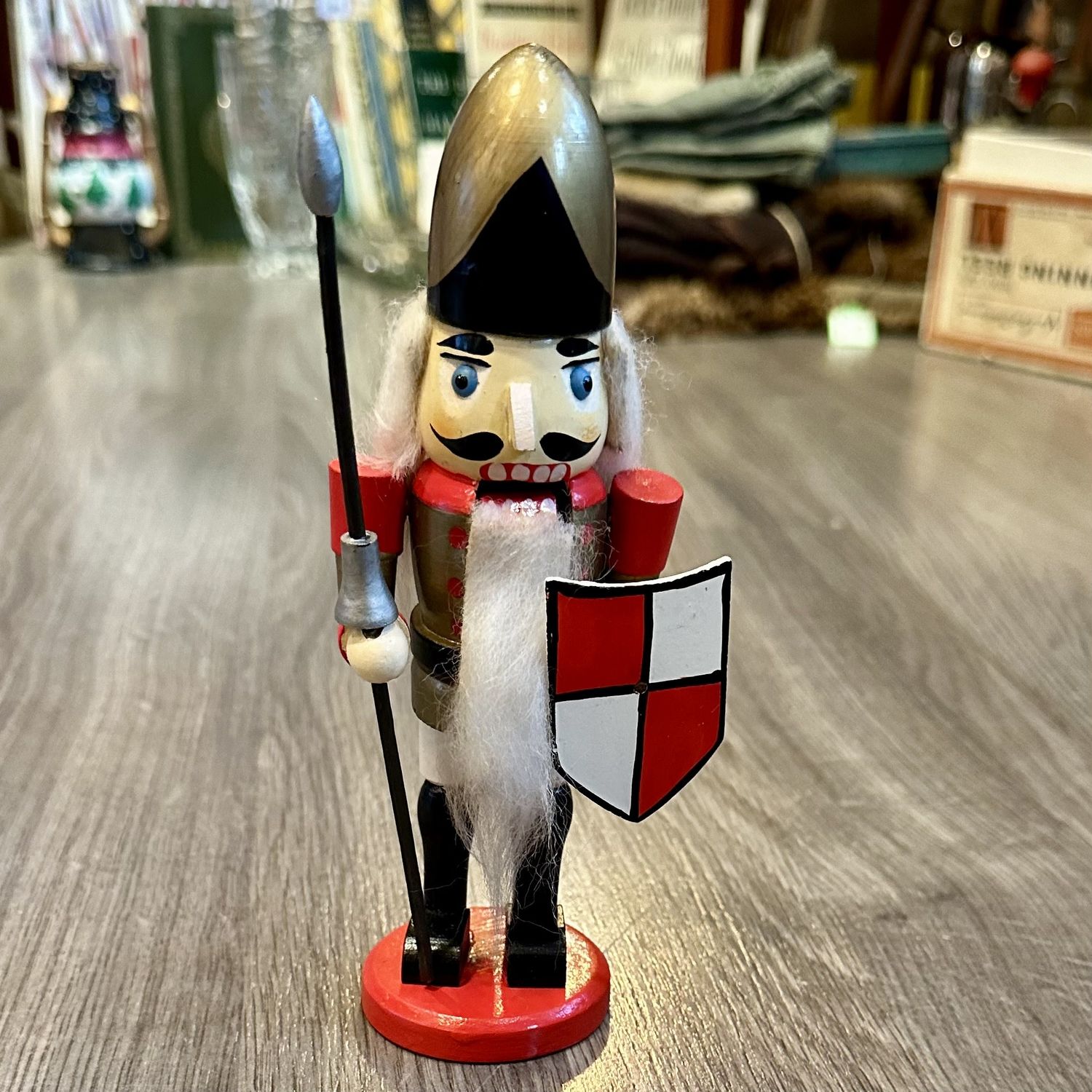 Vintage Wooden Toy Soldier Nutcracker 7&quot; Tall Old World Christmas Gold &amp; Red