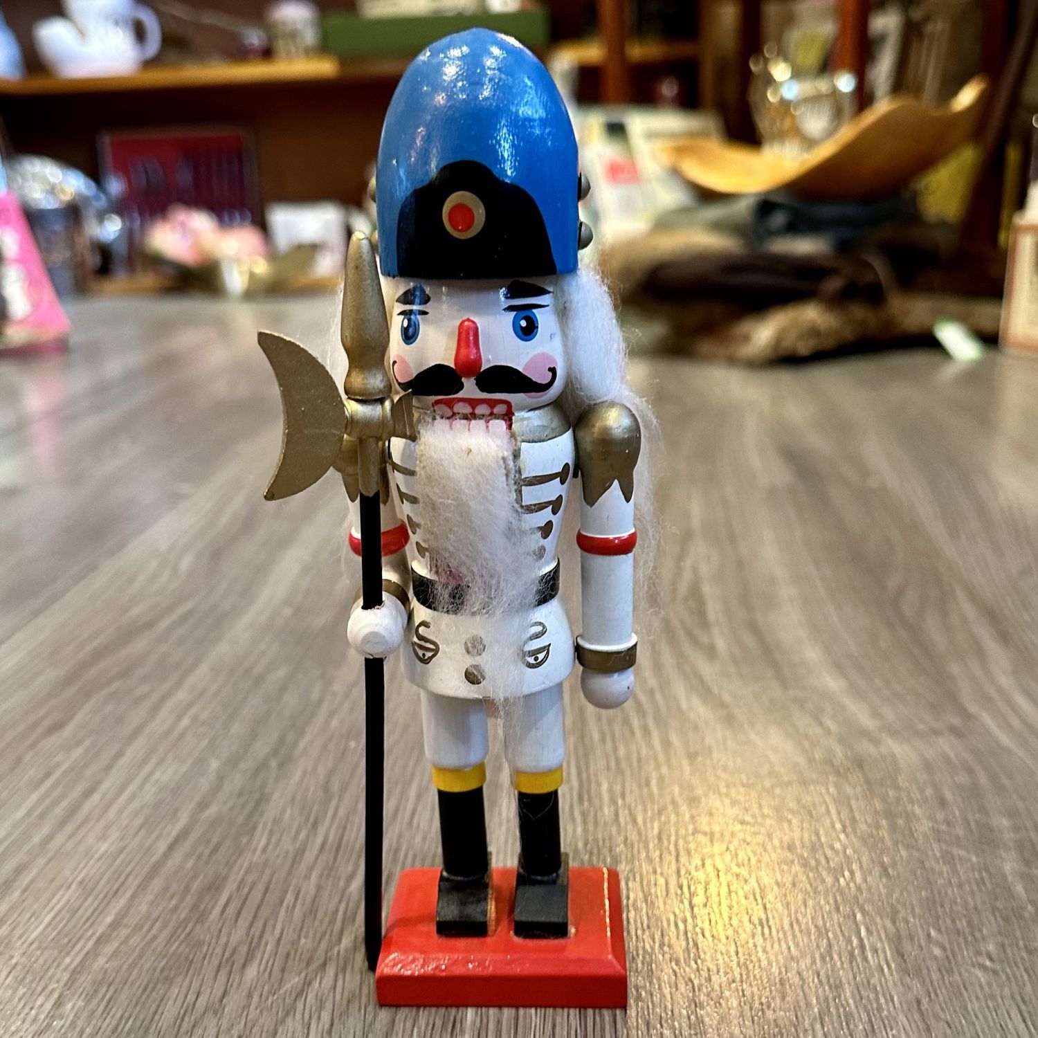 Vintage Wooden Toy Soldier Nutcracker 8&quot; Tall Old World Christmas Black Red Blue