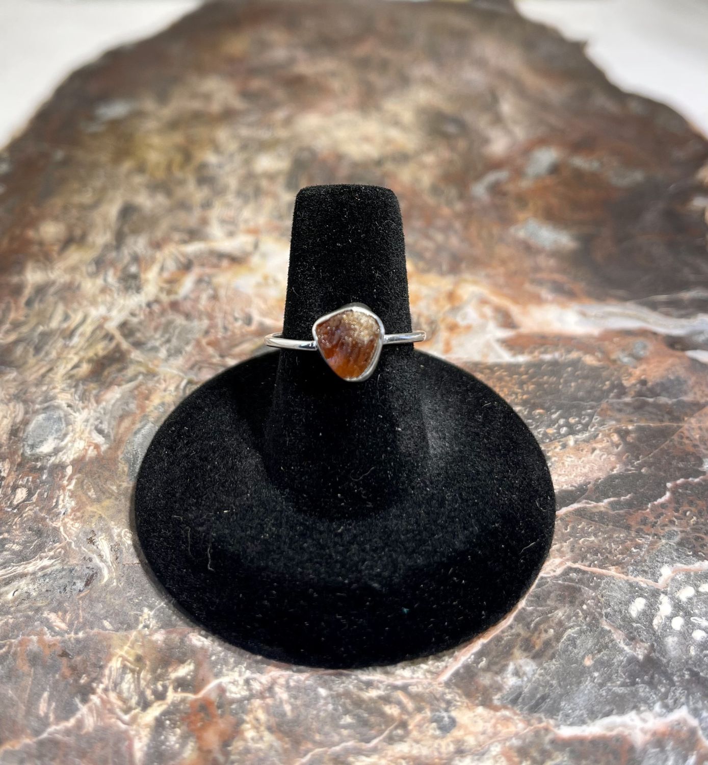 Rough Cut Brown Tourmaline .925  Sz 6
