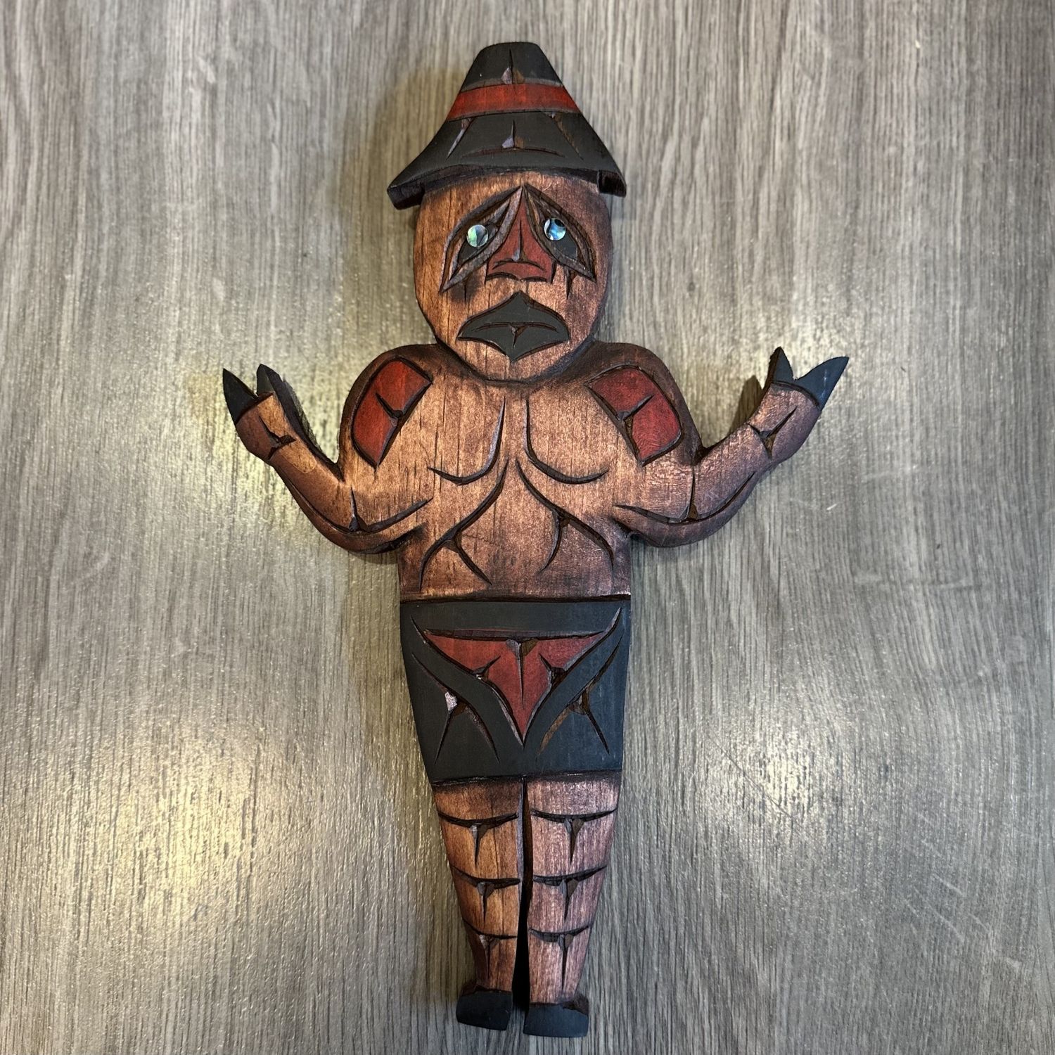 Welcome Man Carving with Abalone Eyes - Carver: Dora Edwards