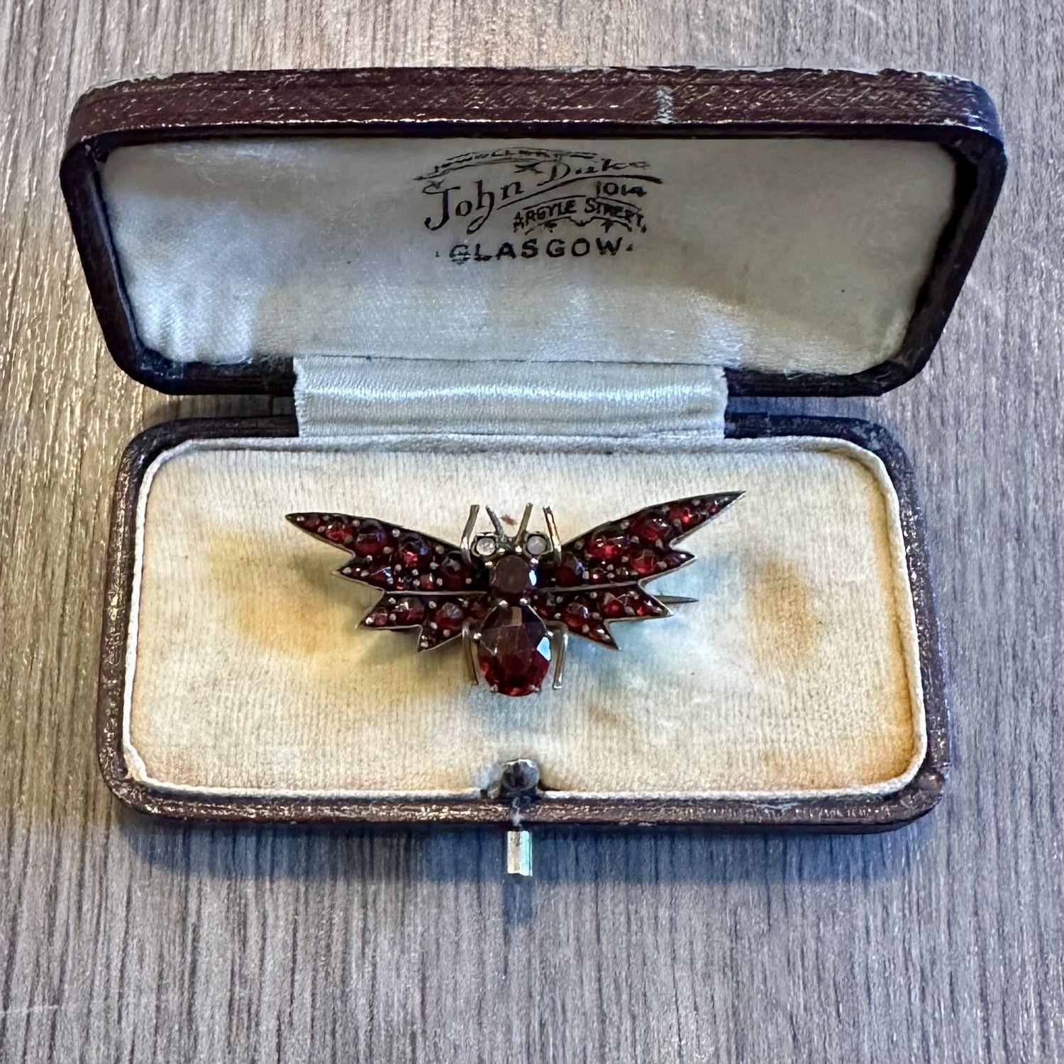 Antique Bohemian Garnet Butterfly Brooch Victorian