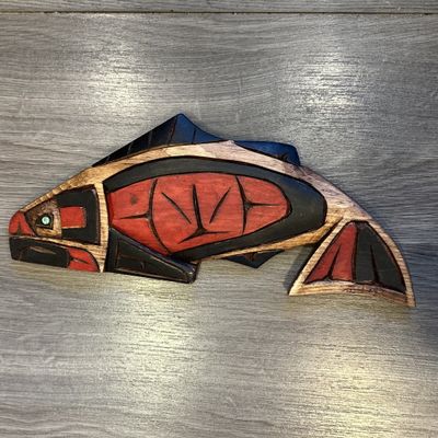 Salmon Carving with Abalone Eye - Carver: Connie Edwards