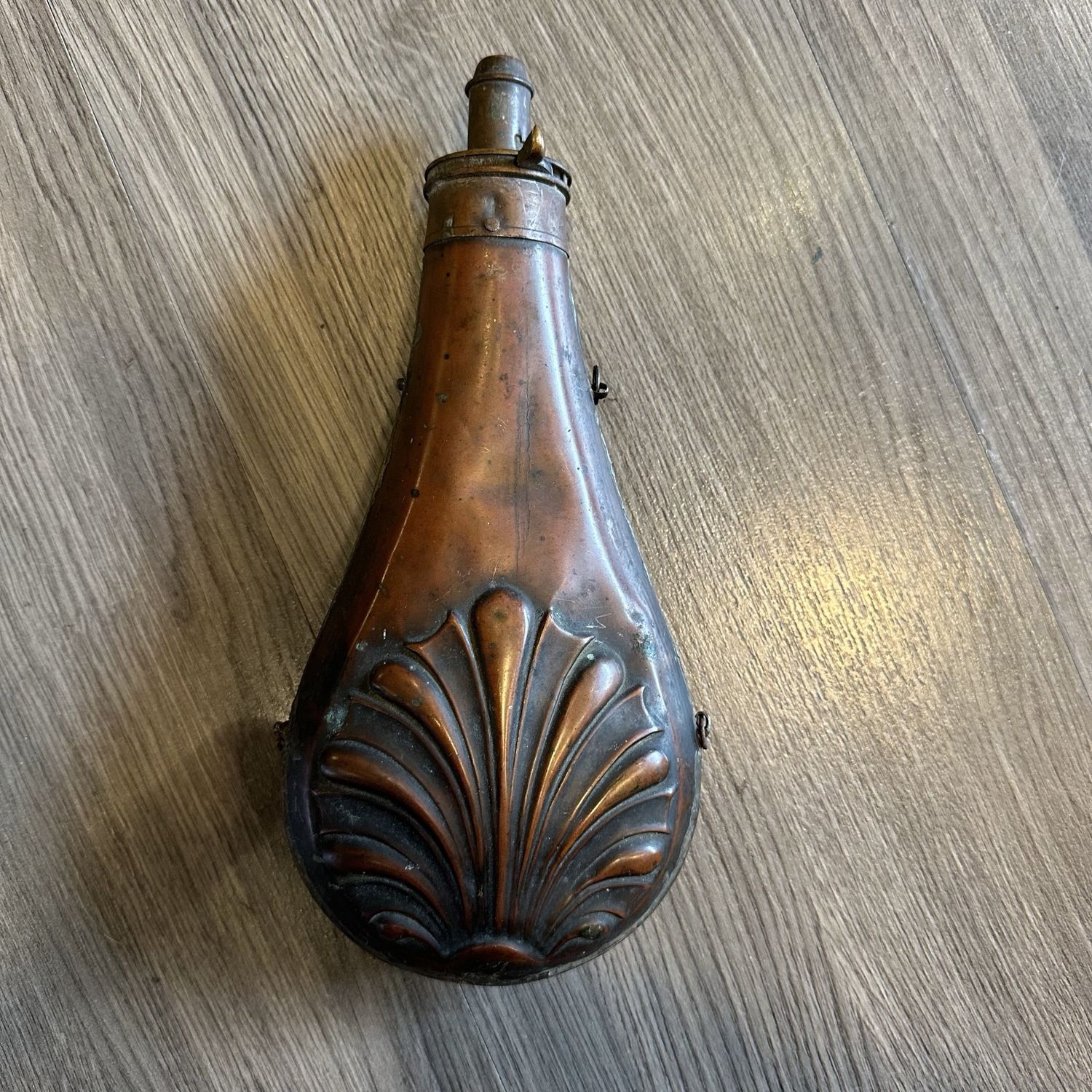 Original Gtamp; JW Hawskey Sheffield Vintage Copper &amp; Brass Gunpowder Flask/Hurn