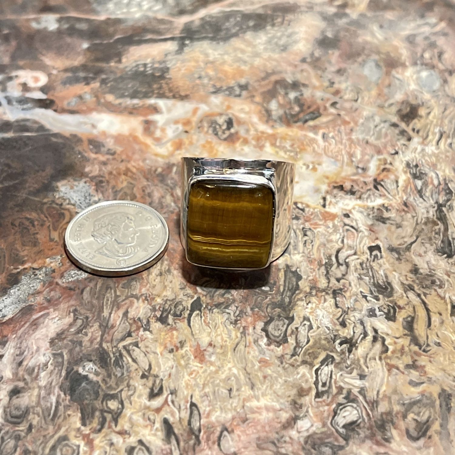 Wide Band Tigers Eye Ring .925 Sz11