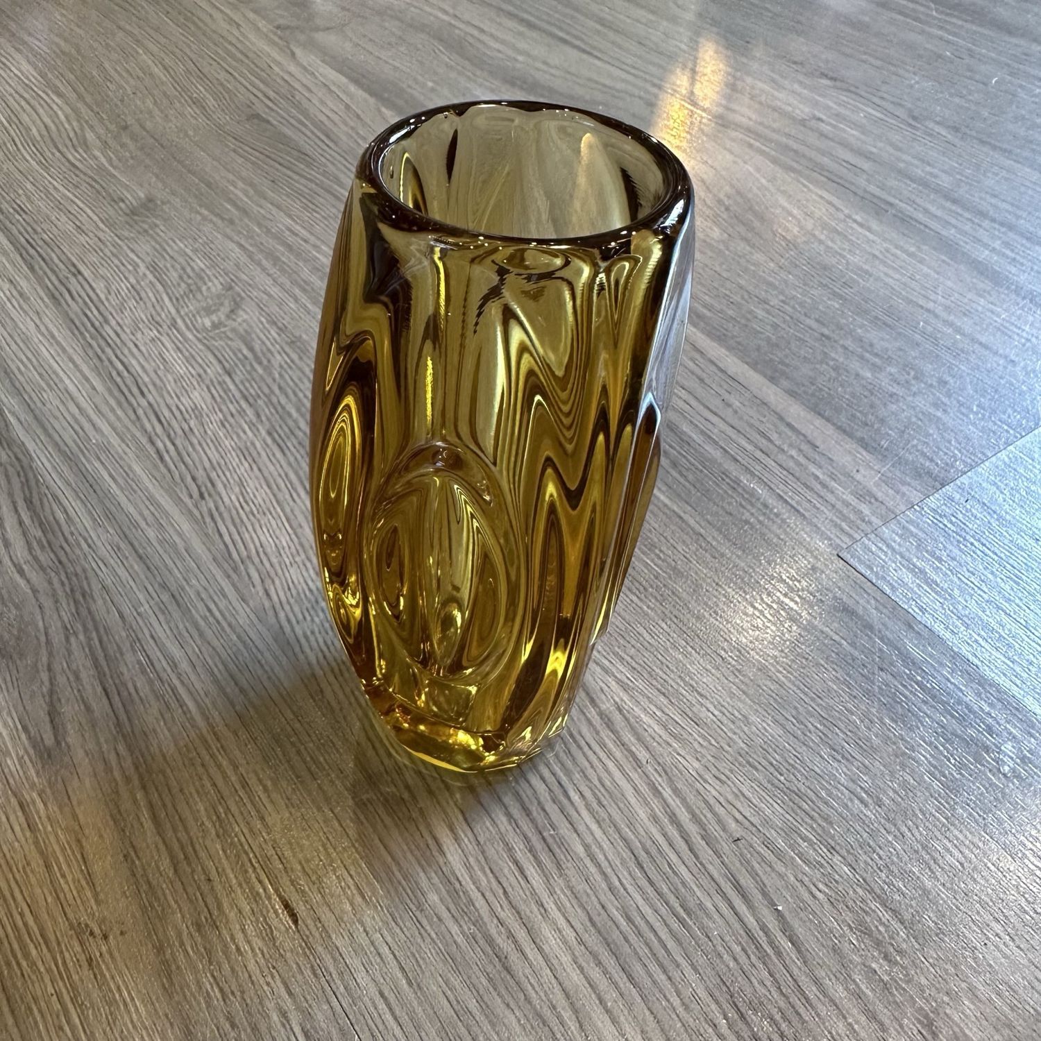 Rosice (Sklo Union) Czech Amber Glass Lens Vase 914