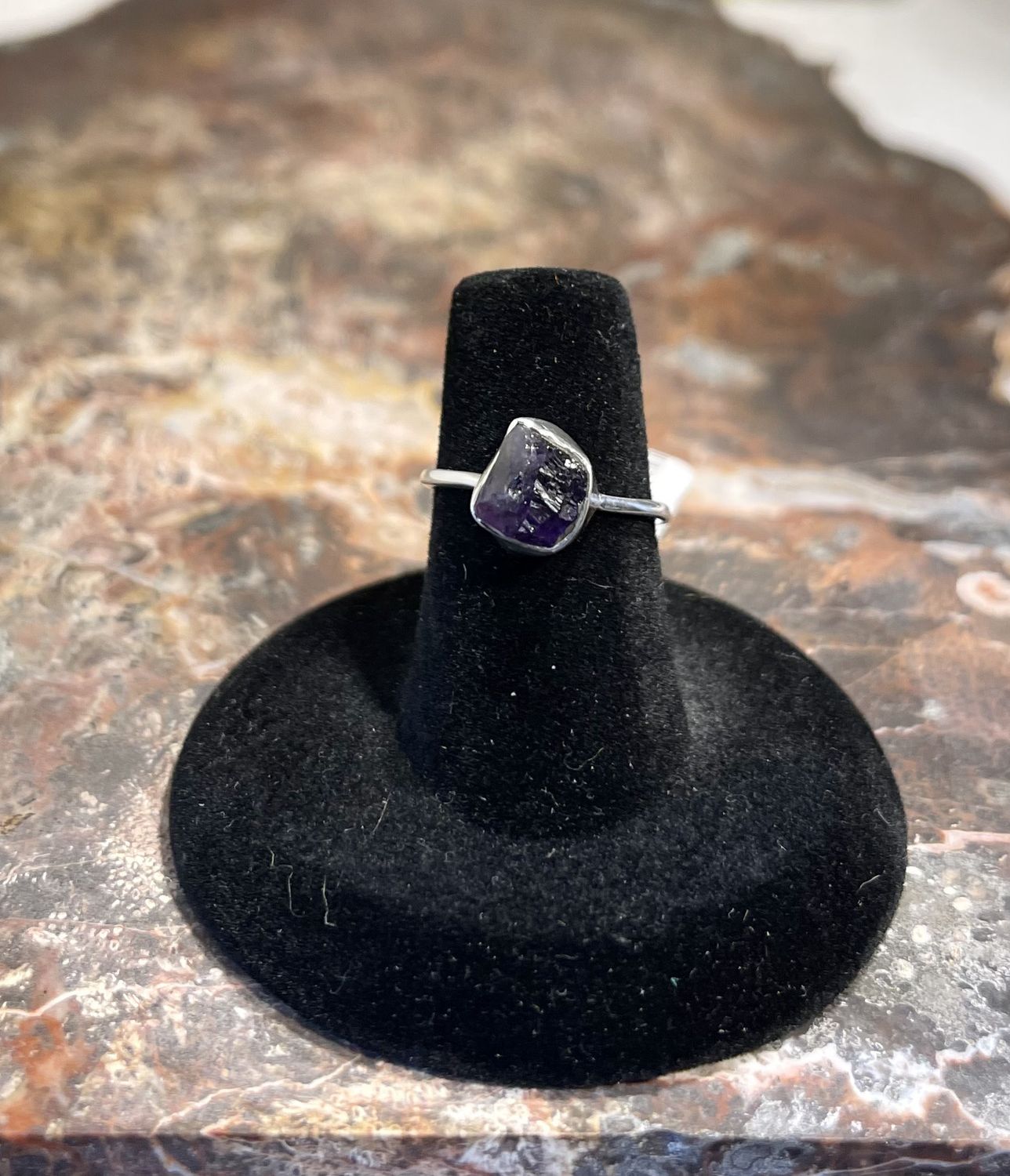 Rough Cut Amethyst Ring   .925 Sz 6