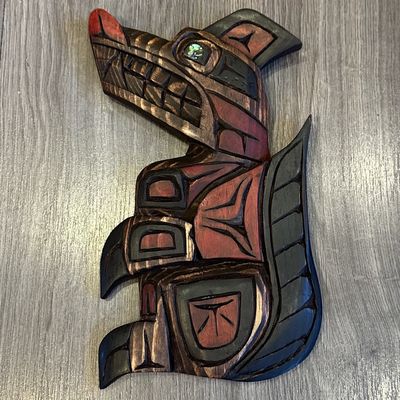 Aboriginal Carving Wolf with Abalone Eye - Carver Connie Edwards