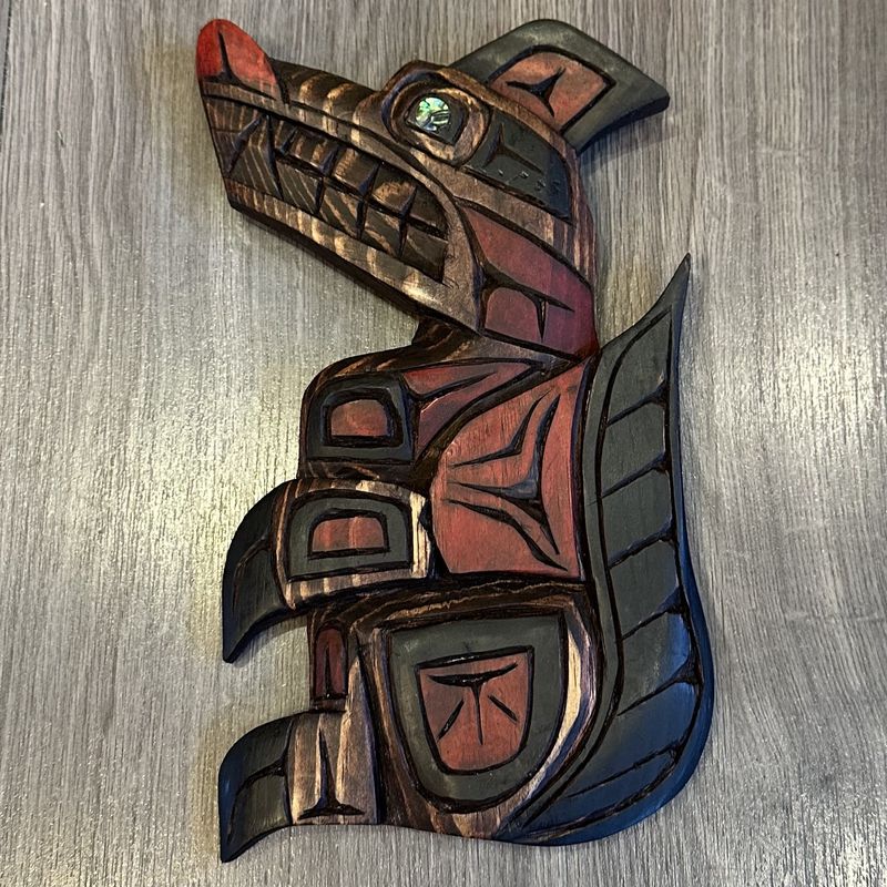 Aboriginal Carving Wolf with Abalone Eye - Carver Connie Edwards