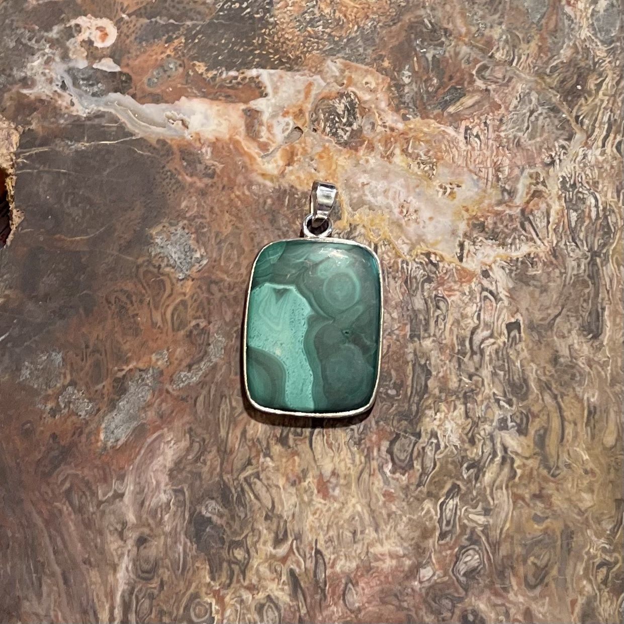 Green Malachite Stone Pendant .925