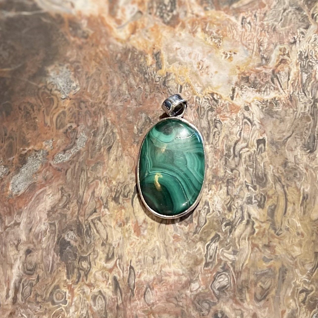 Green Malachite Stone Pendant .925