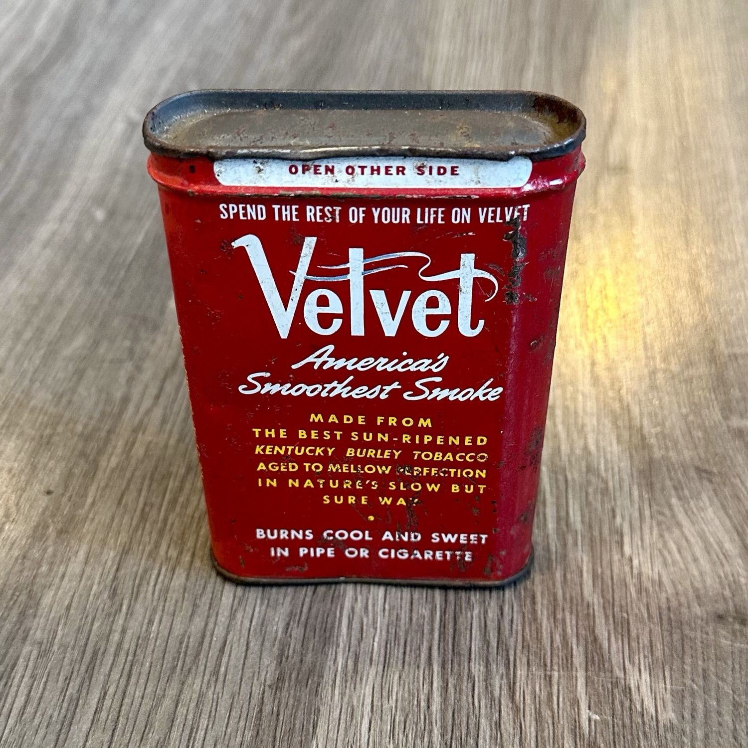 1950s Velvet Brand Pipe &amp; Cigarette Tobacco Tin - Empty