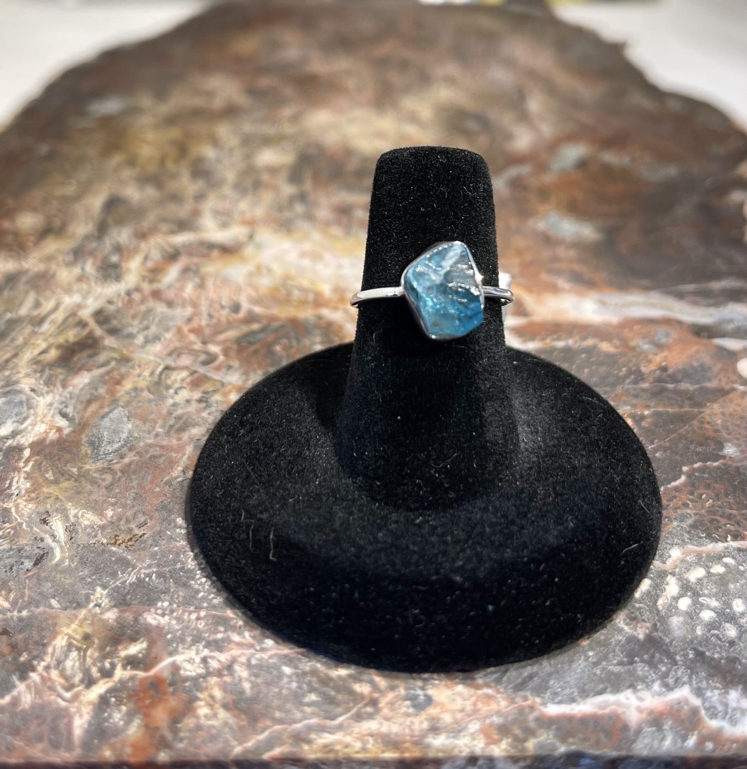 Rough Cut Blue Topaz Ring   .925 Sz 6