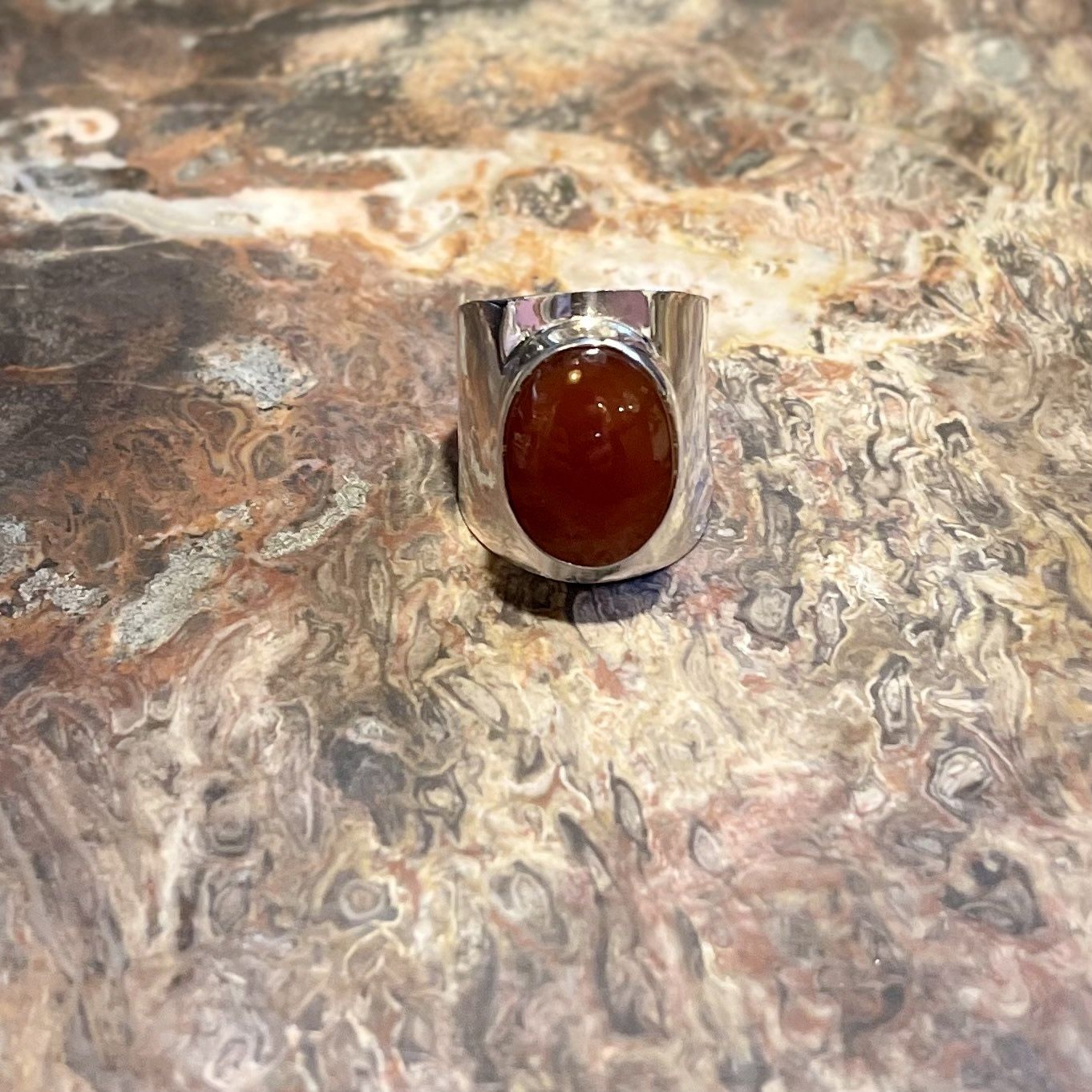 Wide Band Carnelian Ring .925 Sz10