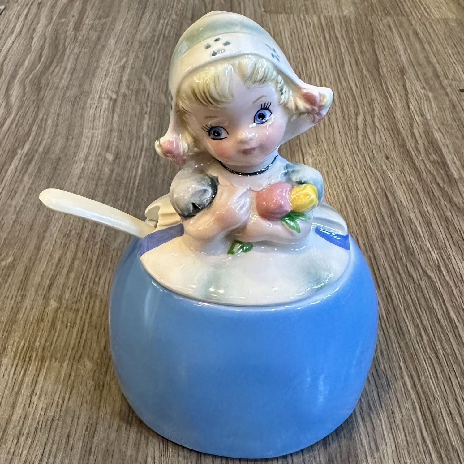 Vintage Dutch Girl Sugar Bowl with Spoon 2697