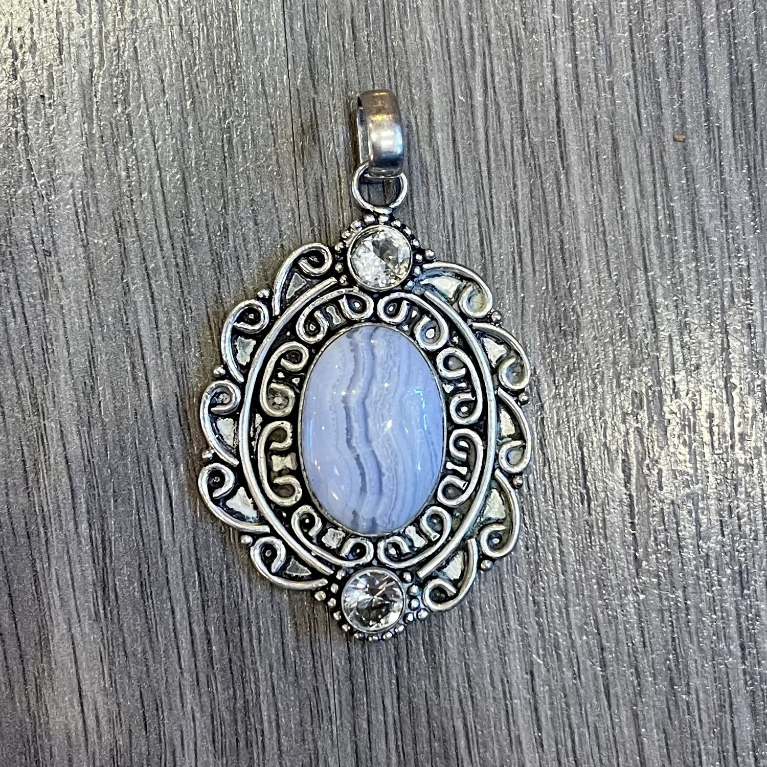 Blue White Lace Topaz with Agate Pendant  .925