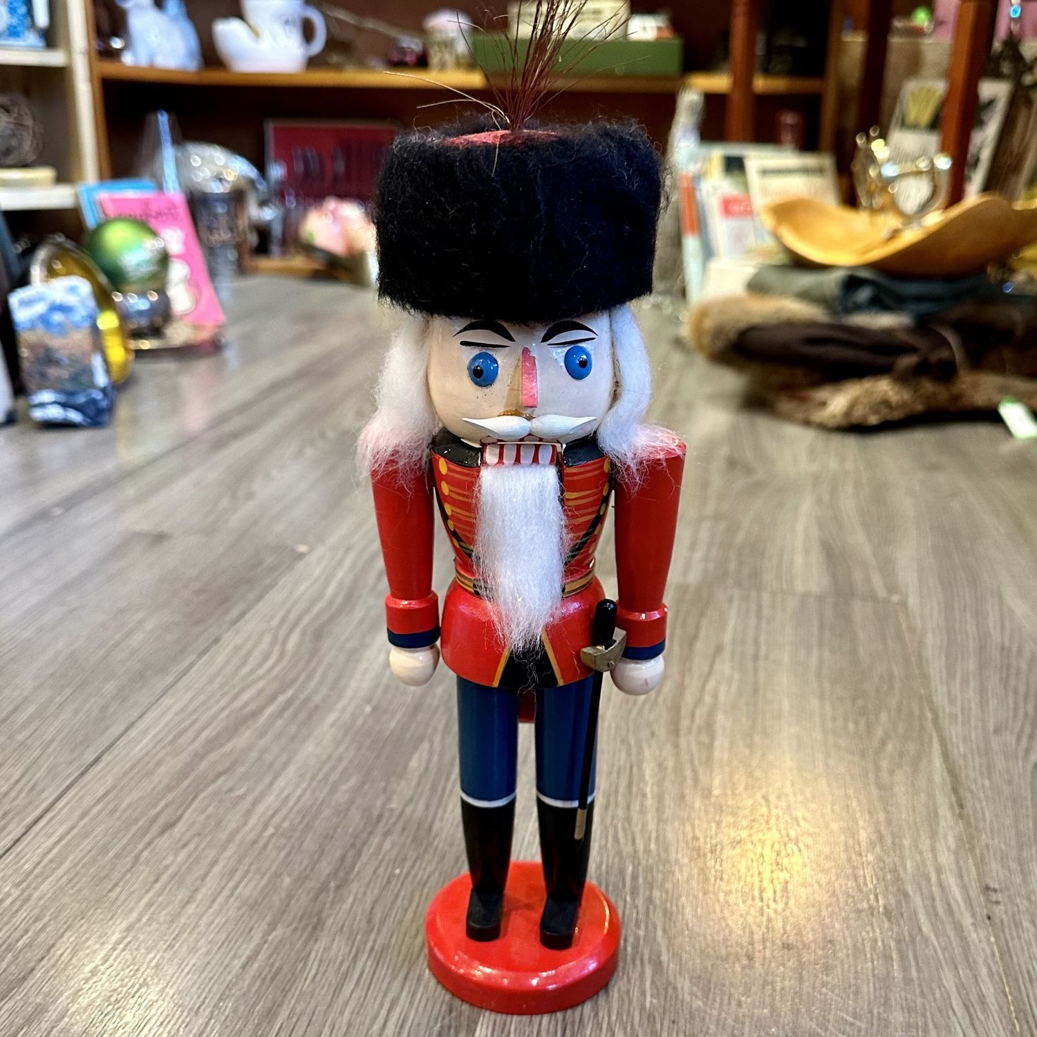 Vintage Wooden Toy Soldier Nutcracker 13&quot; Tall Old World Christmas Black Red Blue