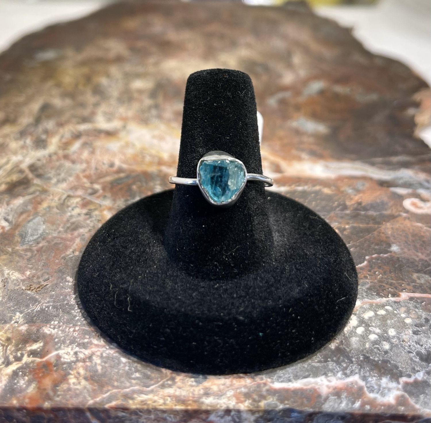 Rough Cut Blue Topaz Ring   .925 Sz 8