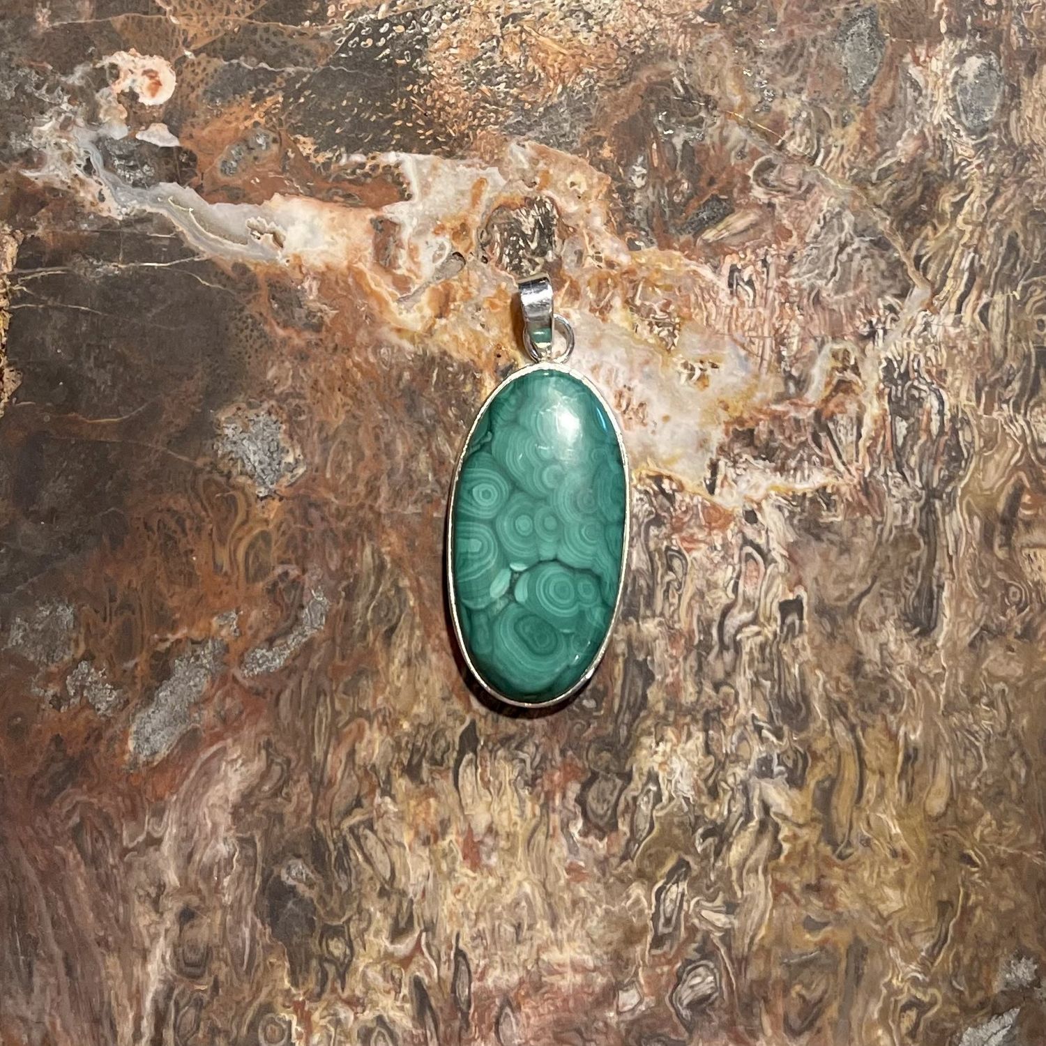 Green Malachite Stone Pendant .925