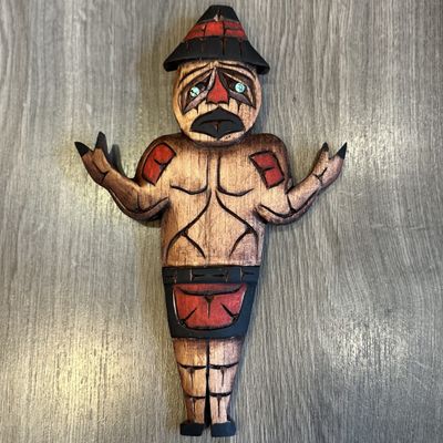 Welcome Man Carving with Abalone Eyes - Carver: Dora Edwards