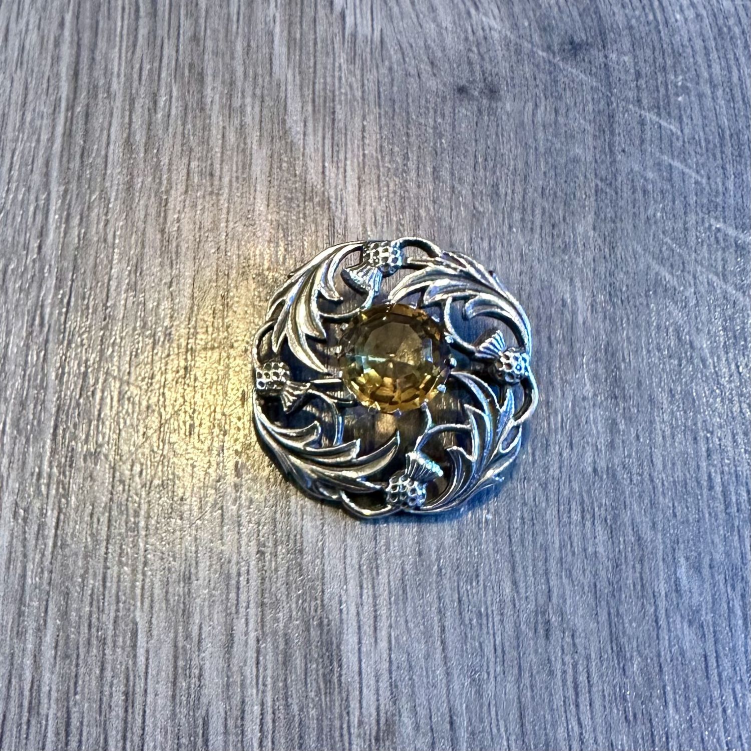 Citrine Schottish Celtic Thisel Brooch  .925
