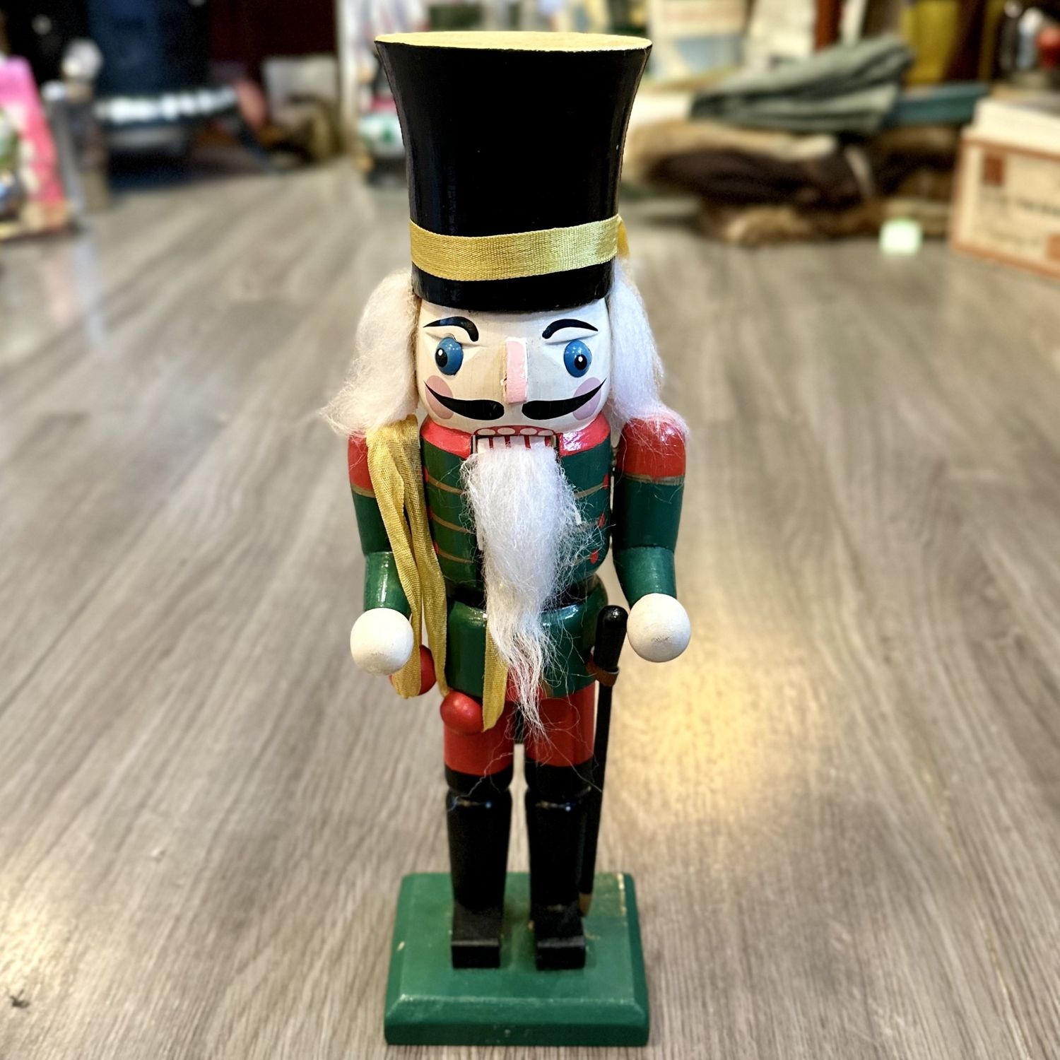 Vintage Wooden Toy Soldier Nutcracker 11&quot; Tall Old World Christmas Black Green Red