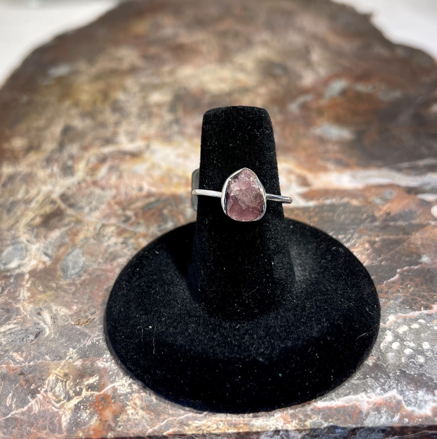 Rough Cut Rose Quartz  .925 Sz 8