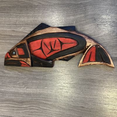 Salmon Carving with Abalone Eye - Carver: Connie Edwards