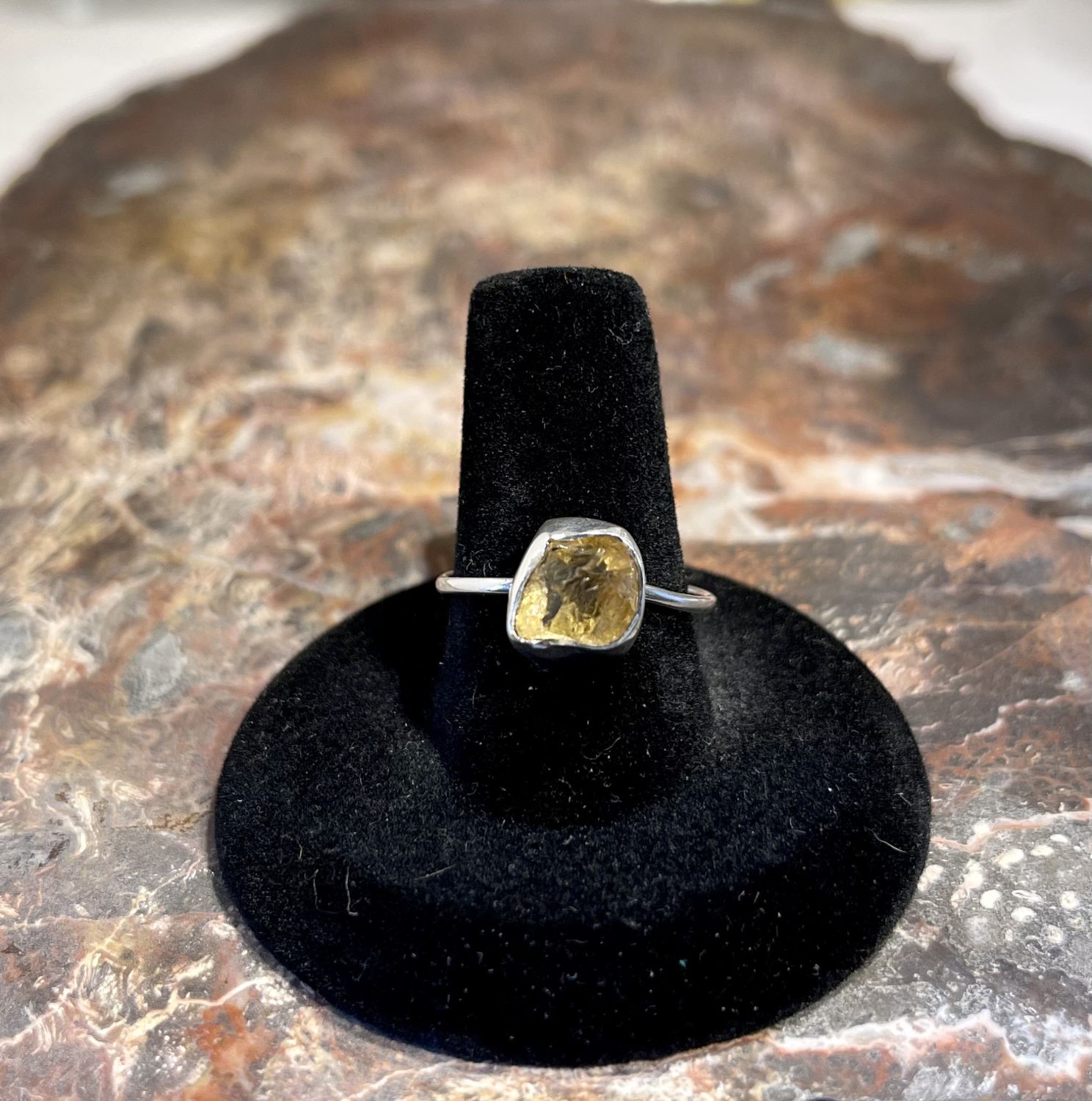 Rough Cut Citrine Ring .925  Sz 9