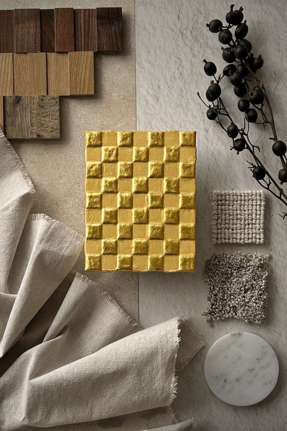 Ichimatsu Gold Panel – Sculpted Calm in Pure Gold Leaf