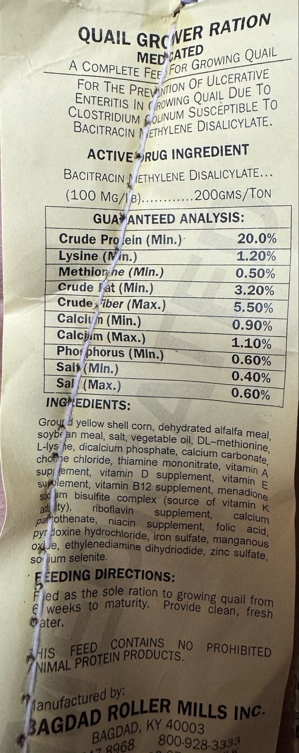 BRM Quail Grower Ration 20% “MED.”