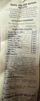 BRM Quail Grower Ration 20% “MED.”