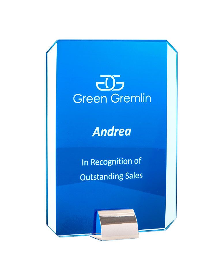 Rectangle Blue Glass/Silver Stand