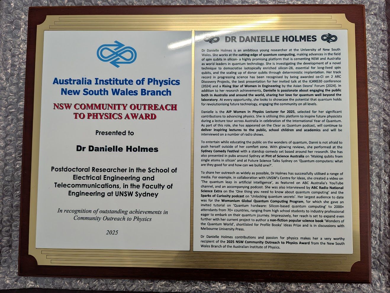 Outreach Plaque gold and sublimation