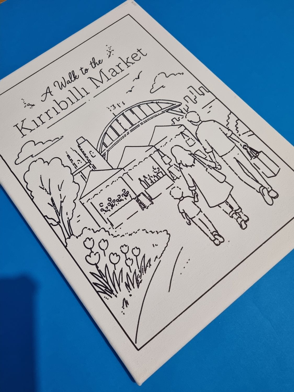 A Walk to the Kirribilli Market Colouring Canvas  ( Outline Artwork Only)