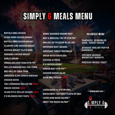 SIMPLY G MEALS MENU