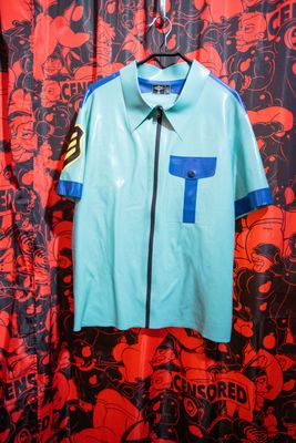 Libidex blue latex short sleeve collared top XXL