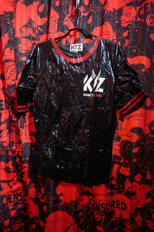 Kinky Zone black latex short sleeve top XXL