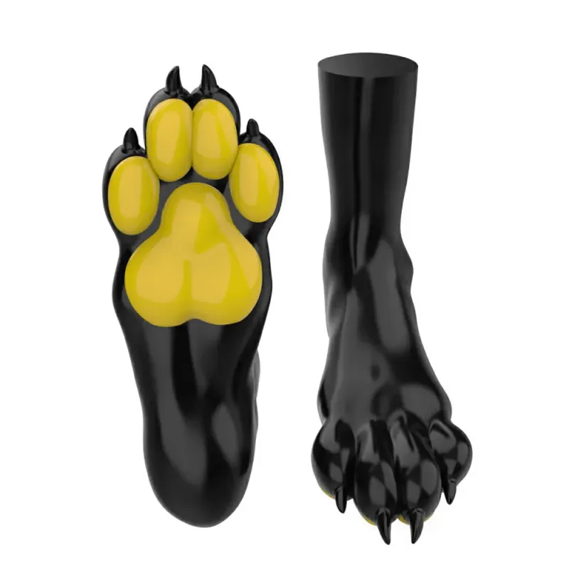 Silicone Furry Dog Feet Black With Color Print
