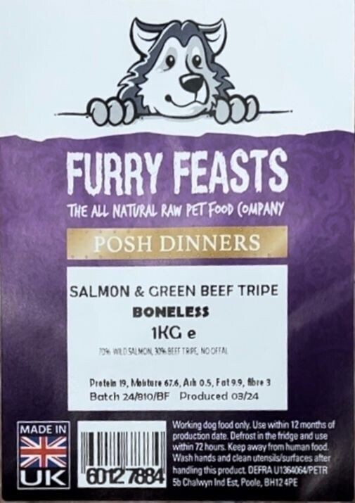 Salmon and Beef Tripe 500g (boneless)