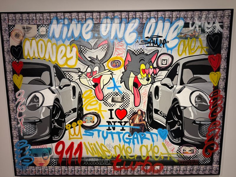 SAWY, Porsche - Double Trouble, Toile acrylique, 150 x 120 cm.
