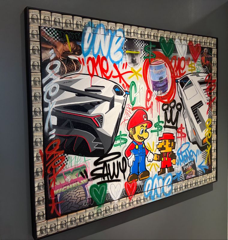 SAWY, Lamborghini - Old school New school, Toile acrylique, 130 x 103 cm.