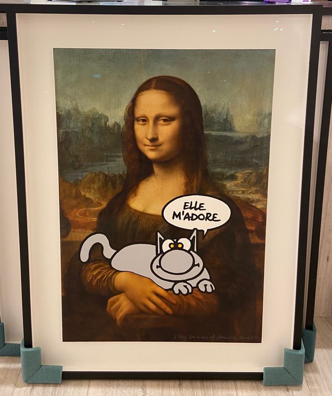 Geluck, Le Chat, Sérigraphie encadrée, La Joconde, 100ex, 73 x 96 cm.