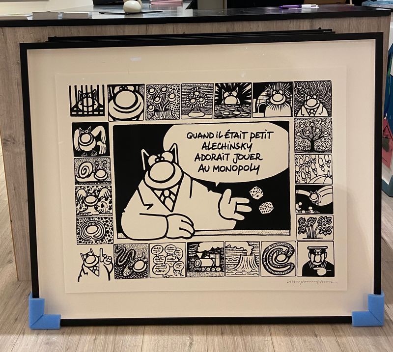 Geluck, Le Chat, Sérigraphie encadrée, Alechinsky, 100 ex, 110 x 90 cm.