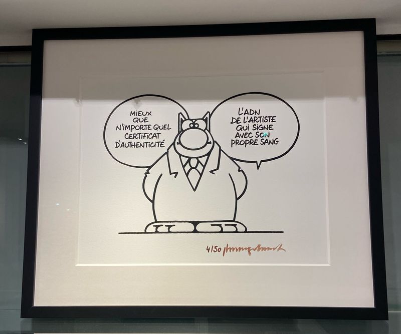 Geluck, Le Chat, Sérigraphie encadrée, ADN, 50 ex, 63 x 53 cm.