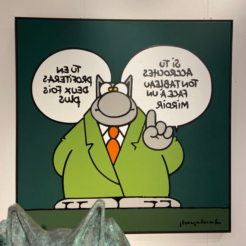 GELUCK, Le Chat, Miroir, Toile acrylique, 102 x 102 cm.