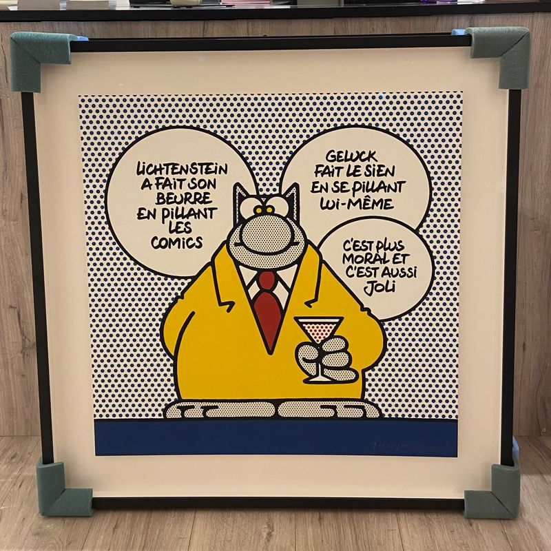 GELUCK, Le Chat, Sérigraphie encadrée, Lichtenstein, 100 ex, 90 x 90 cm.
