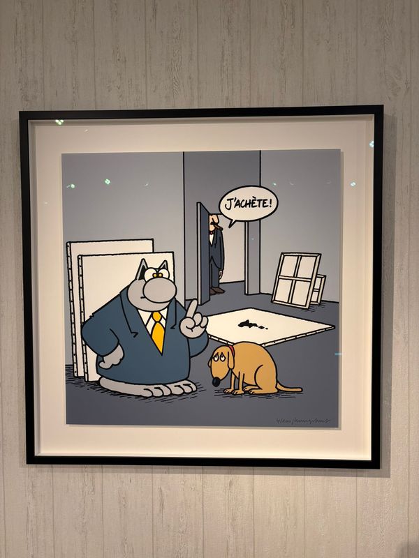 Geluck, Le Chat, Sérigraphie encadrée, J'achète, 100ex, 90 x 90cm.