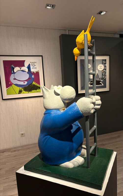 Geluck, Le Chat, sculpture, résine, Roméo et Juliette, 35 ex, 95 x 53 x 42 cm.